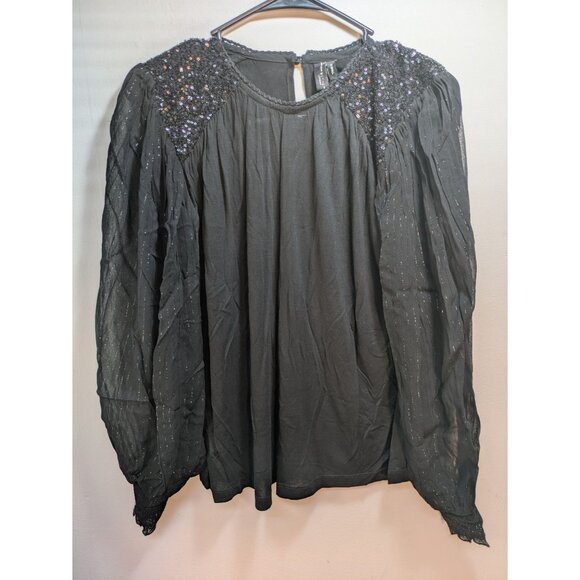 NWT Anthro BLANK BL-NK LONDON SEQUIN EMBELLISHED BLOUSE TOP BLACK Size XS - Picture 5 of 14